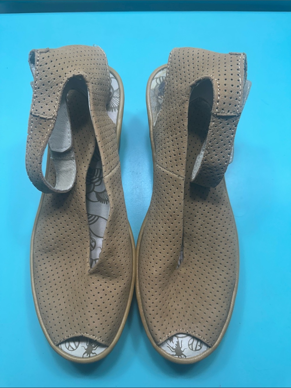 Fly London Perforated Tan Slingback Sandals
